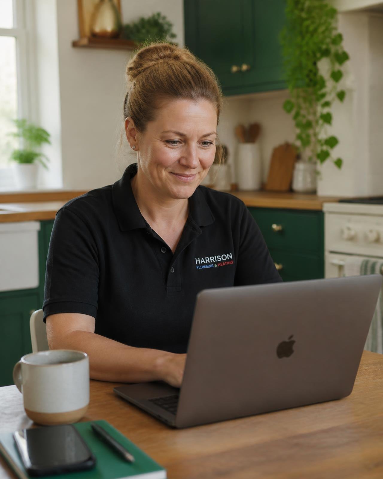 A UK small business owner reviewing her new website on a laptop